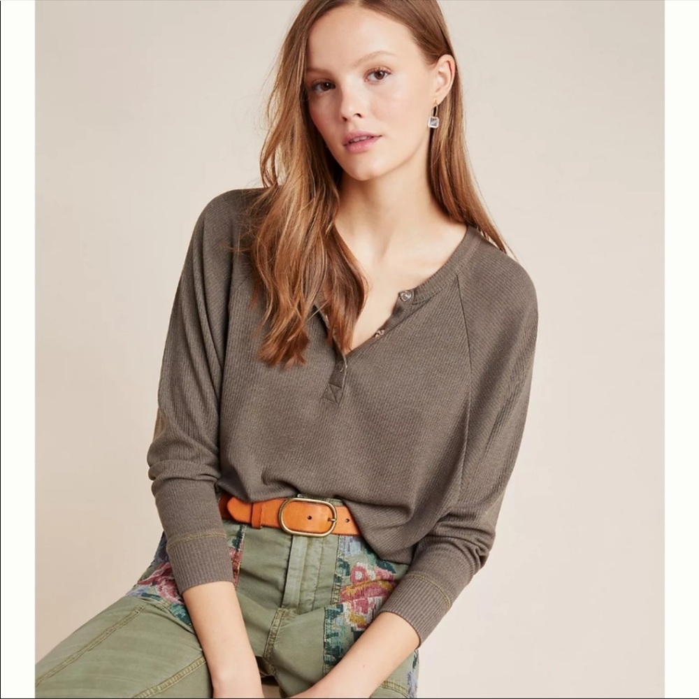 Anthropologie Chaser Olive Henrietta Henley Top XS